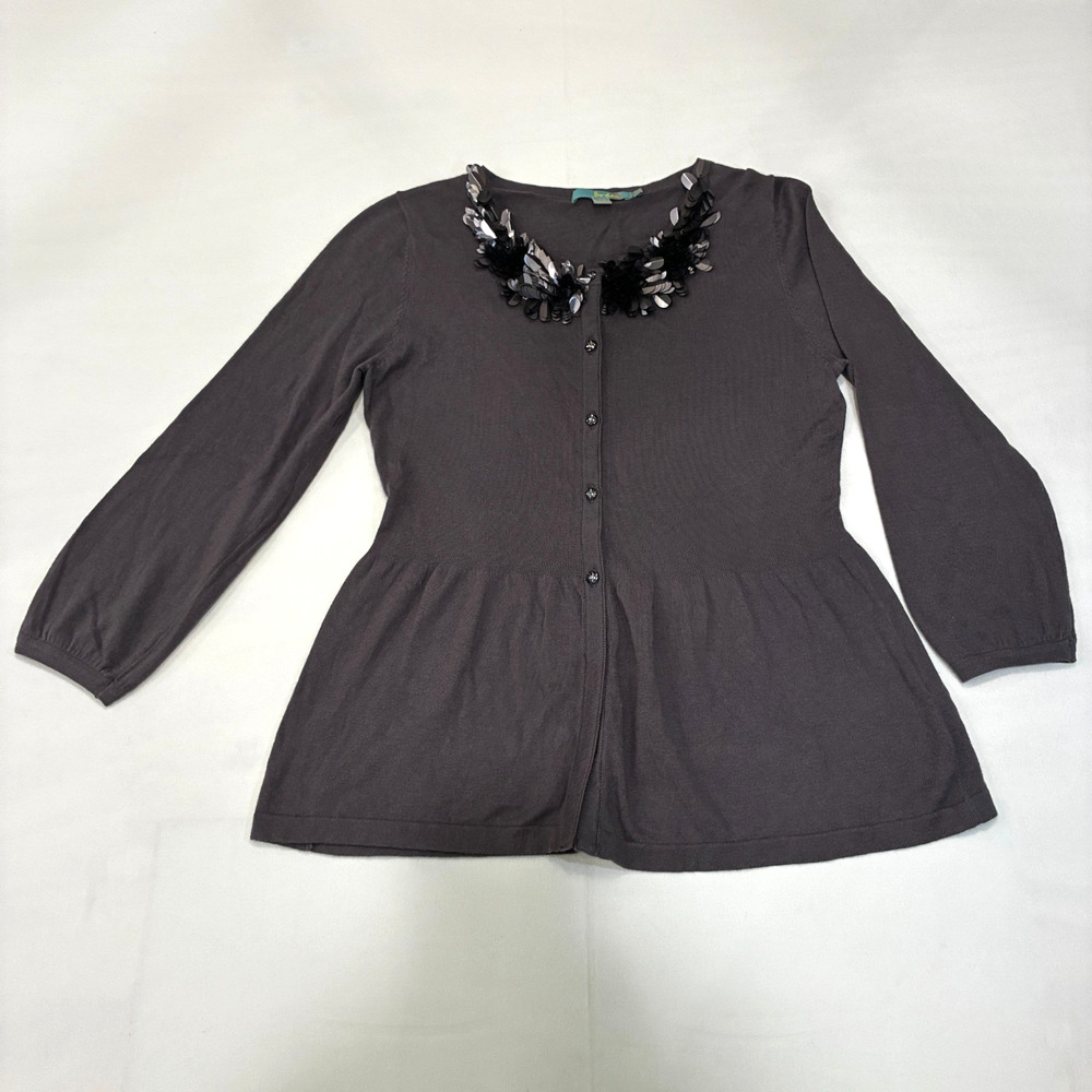 Boden Women's Button Up Sweater Size 4US Color Dark Gray w/Embellished Sequin